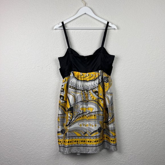 ARDEN B Womens M Silk Black Yellow Gray Print Dress Adjustable Strap Back Zip Up - Picture 9 of 10